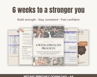 Programme de musculation de 6 semaines PDF | Plan d'entraînement adapté aux débutants | Défi de remise en forme imprimable | Développez votre force à la maison ou au gymnase