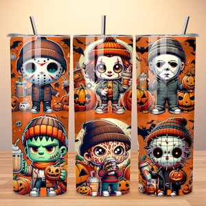 Horror movie characters 20 oz skinny tumbler wrap, Killer friend Halloween tumbler, Scary movie png, Scary horror tumbler sublimation design