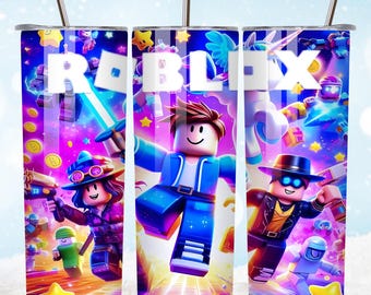 Envoltura para vaso delgado de 20 oz de Roblox, diseño de sublimación para vaso delgado de 20 oz con personajes de dibujos animados, descarga digital PNG para amantes de los juegos