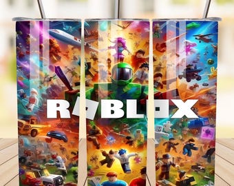 Envoltura para vaso delgado de 20 oz de Roblox, diseño de sublimación para vaso delgado de 20 oz con personajes de dibujos animados, descarga digital PNG para amantes de los juegos