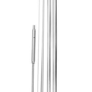 May include: A collection of silver-colored flag pole components, including several long, cylindrical sections, a thin rod, and a black-tipped rod. The parts are arranged vertically against a white background, suggesting a complete flag pole assembly.
