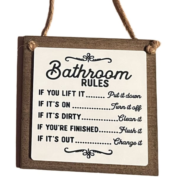 BATHROOM RULES 4.75" x 4.75" Cute Novelty Small Sign for Bathroom, Restroom