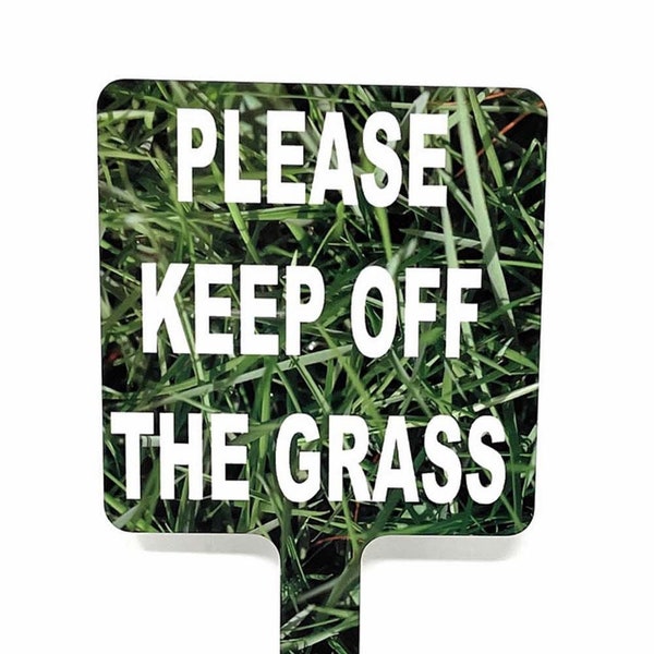 Aluminum Please KEEP OFF The GRASS 10" x 4" One Leg Yard Sign for Lawn