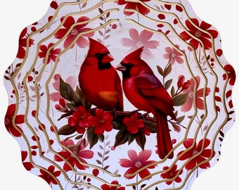 Cardinal Birds Wind Spinner 8" Aluminum Red Wind Spinner - For Indoor or Outdoor