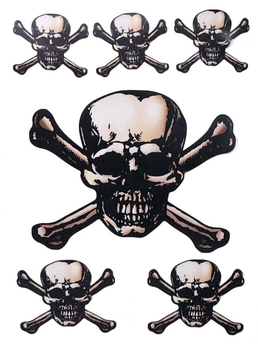 Crossbones Sticker SKULL and CROSSBONE 3 Sizes Set of 6 Novelty Removable Fabric Decal ...