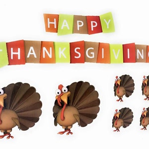 HAPPY THANKSGIVING & TURKEY Removable Decal Sticker Set for Wall Window Mirror