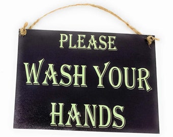 Country Vintage Antique Look Wood PLEASE WASH Your HANDS 7&quot;x5&quot; Sign for Bathroom
