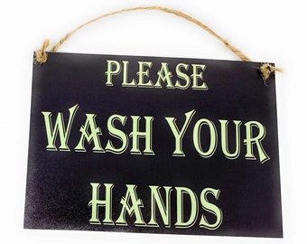 Country Vintage Antique Look Wood PLEASE WASH Your HANDS 7"x5" Sign for Bathroom