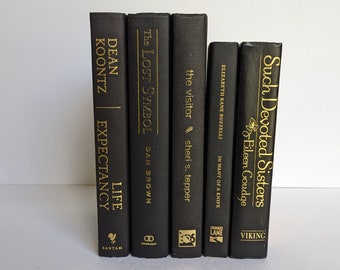 Black & Gold Books Set, Hardcover Instant Library Decor