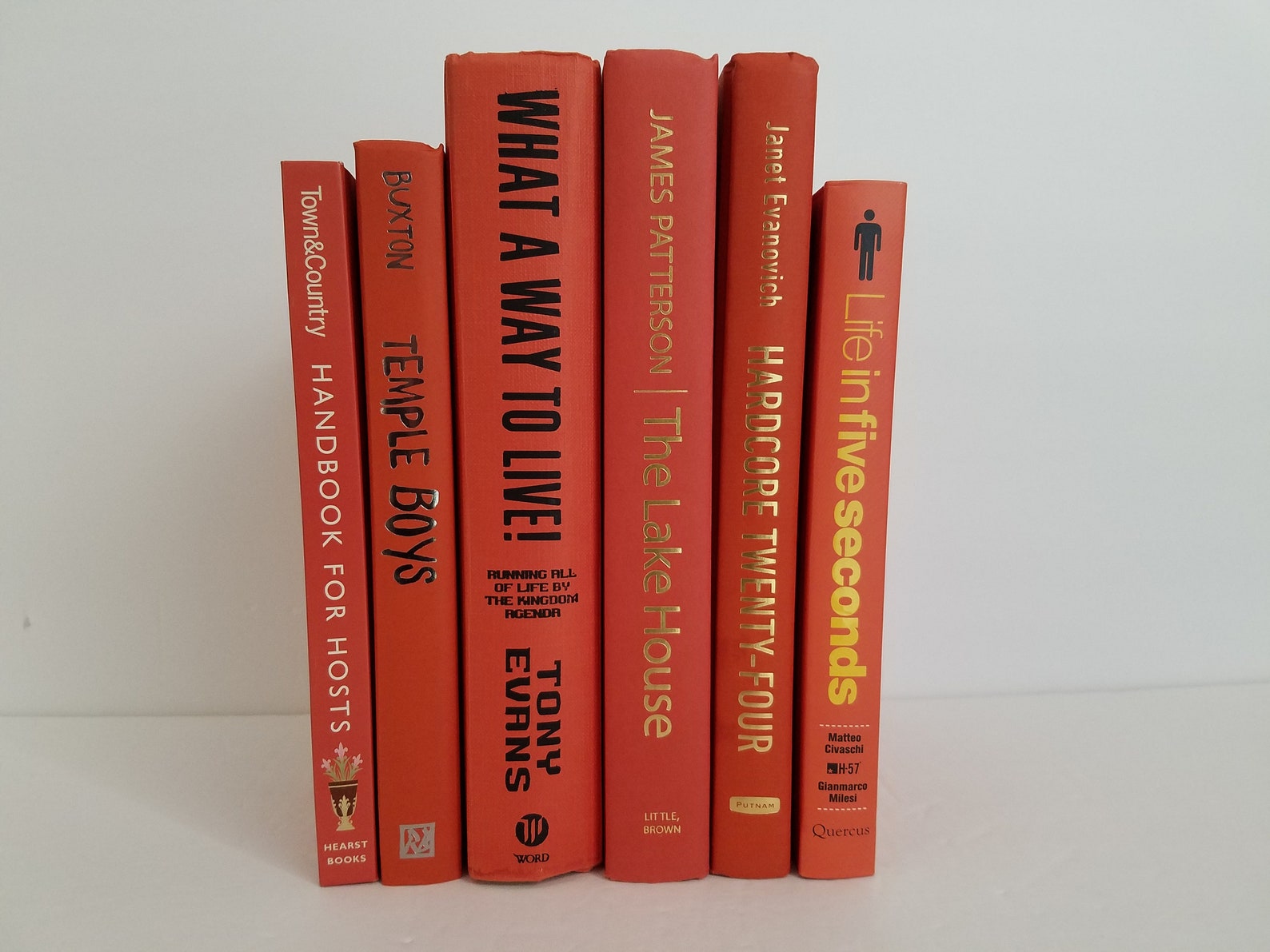 Set of 6 Orange Books Home or Wedding Decor Instant Library Book