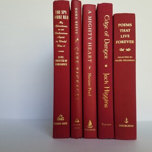 Red Books with Gold Foil Lettering; Set of 5; Home or Wedding Decor; Instant Library; Book Display; Photo Prop; Books by Color