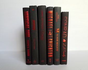 Black Books with Red Foil Lettering; Set of 6 Hardcover Books; Home or Wedding Decor; Instant Library; Book Display; Photo Prop