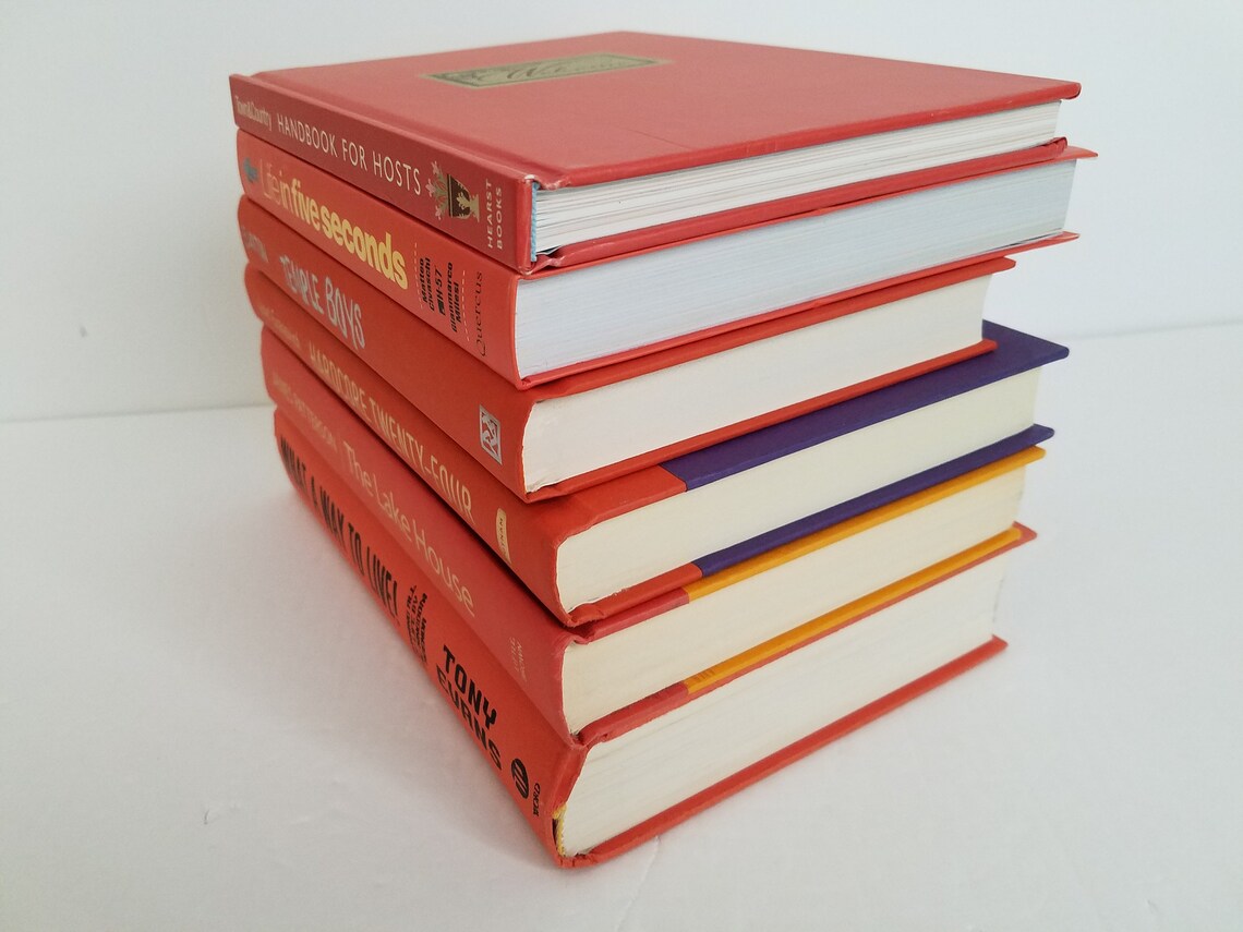 Set of 6 Orange Books Home or Wedding Decor Instant Library Etsy