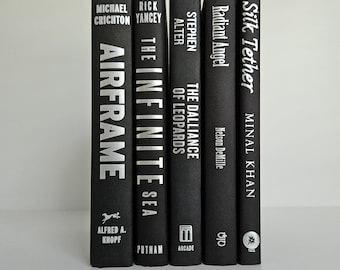 Black Books with Silver Foil Lettering; Set of 5 Books; Home or Wedding Decor; Instant Library; Book Display; Photo Prop; Books by Color