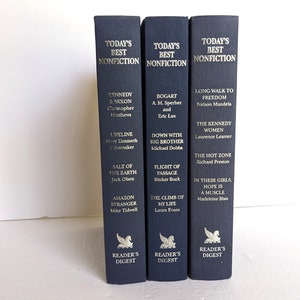 Blue Books with Silver Lettering; Set of 3 Reader&#39;s Digest Nonfiction; Home or Wedding Decor; Instant Library; Book Display; Photo Prop
