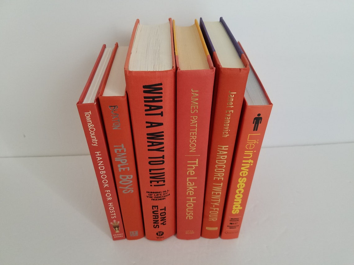 Set of 6 Orange Books Home or Wedding Decor Instant Library Etsy