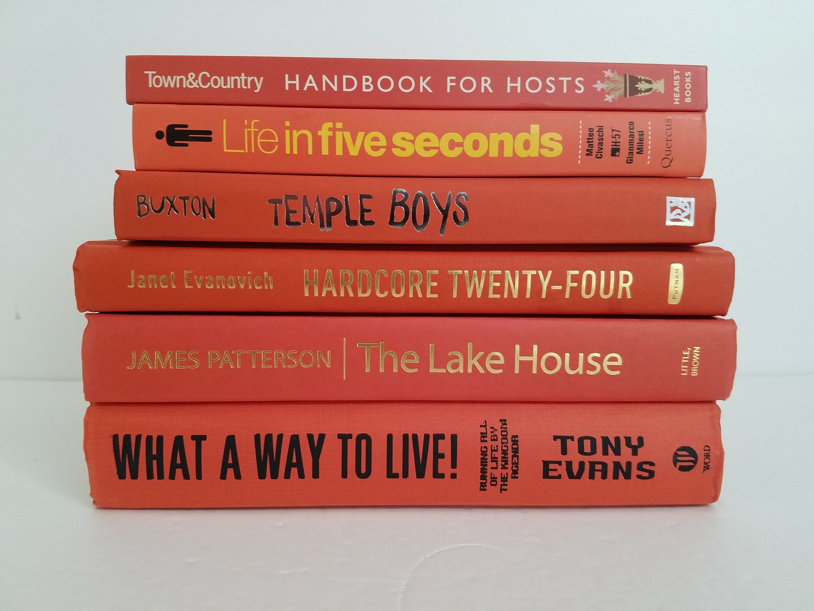 Set of 6 Orange Books Home or Wedding Decor Instant Library Book