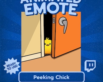 Emote animé Kawaii poussin furtivement, emote oiseau mignon rôdant pour streamers, réaction timide coup d&#39;oeil pour Discord & Kick