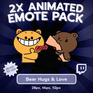 Bear Hugs and Love Emote Pack | 2 Cute Kawaii Wholesome GIFs for Twitch, Discord | Support, Good Job Emotes
