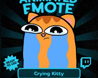Kawaii-weinendes Kätzchen-Emote für Twitch und Discord, trauriges Katzentränen-Reaktions-GIF für VTuber-Streams, süßes emotionales Chat-Emote