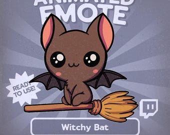 Emote animée chauve-souris sorcière kawaii : Halloween VTuber Twitch/Discord/Kick (téléchargement numérique GIF)