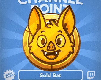 Ikona Kawaii Gold Bat Channel Point dla Twitcha | Urocza moneta-nagroda dla streamerów | Zasób nakładki VTuber | Token z emotikonami na Halloween i uroczy