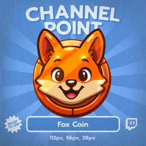 Cute Fox Channel Point Icon for Twitch | Kawaii Orange Fox Coin for Stream Points | Happy Forest Animal Reward