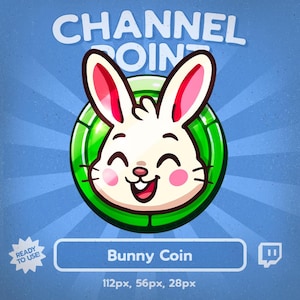 Kawaii Bunny Coin Twitch Channel Point Icon: Green Rabbit Emote (Digital Download)