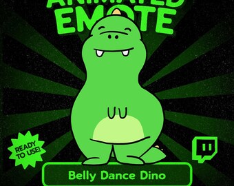 Kawaii Belly Dance Dino Animated Emote for Twitch and Discord, Cute Dancing Dinosaur Reaction Emote for Streams