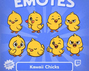 Kawaii 8 Chicks Emote Pack for Twitch and Discord, Cute Baby Chick Reaction Emotes for Fun and Adorable Stream Chat