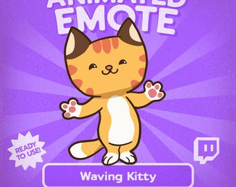 Emote animata kawaii gatto che saluta: Emoji streaming Twitch/Discord (download digitale GIF)