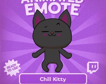 Kawaii Chill Kitty Animated Twitch Emote – Relaxed Black Cat Emote for Cozy Streams, Discord & Kick