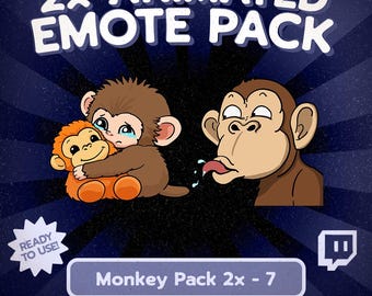 Kawaii-Affen-Emote-Paket für Twitch und Discord, Reaktionspaket mit weinenden und albernen Affen, 2 niedliche GIF-Emotes für Kick-Streamer