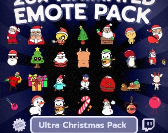 Kawaii Ultra Weihnacht Animierte Emote Paket für Twitch und Discord, 28 süße Weihnachtsmann Schneemann Pinguin Emotes Bundle für Urlaubs Streams