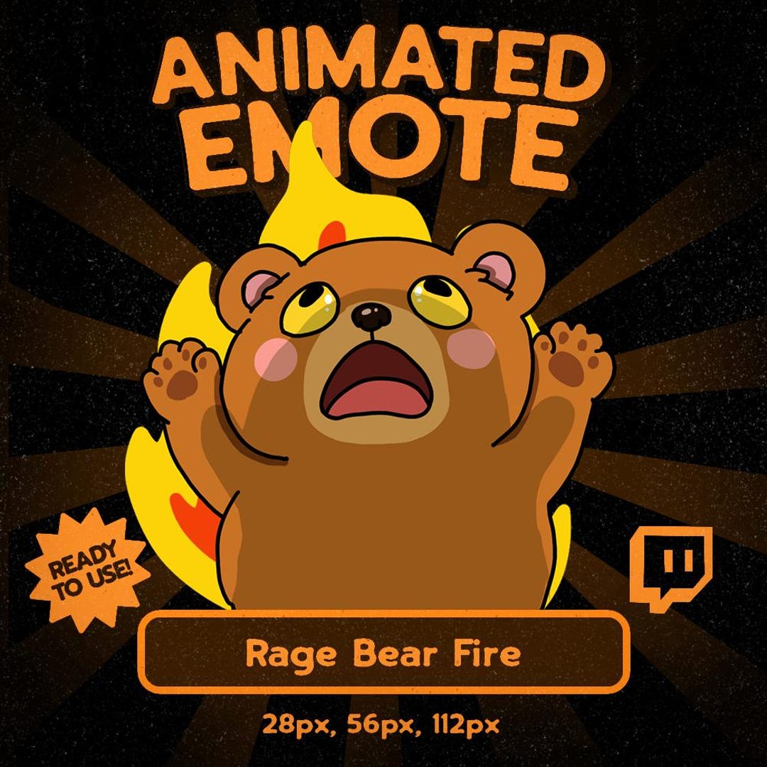 Kawaii Rage Bear Fire Animated Emote for Twitch and Discord Angry Bear ...