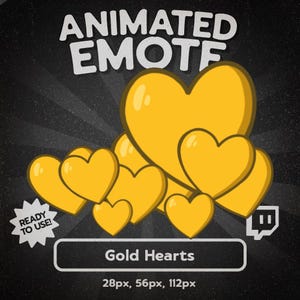 Kawaii Gold Hearts Animated Twitch Emote: Streamer Chat Positivity (GIF Digital Download