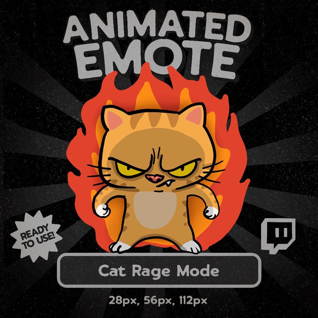 Kawaii Cat Rage Animated Twitch Emote – Fiery Angry Kitty Emote for ...