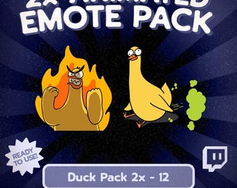 Kawaii-Enten-Emote-Paket für Twitch und Discord, Wütende und Furzende Enten-Reaktionen, 2 süße GIF-Emotes für Kick-Streamer