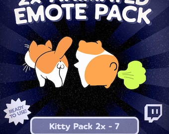 Kawaii Kitty animiertes Emote-Paket für Twitch und Discord, 2 lustige Katzenpopo-Reaktions-Emotes, niedliche Furzkatzen-Streamer-Assets für den Vtuber-Chat