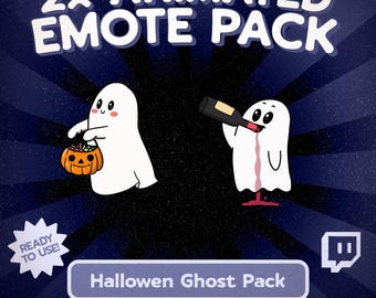 Kawaii Halloween Ghost Animated Emote Pack for Twitch and Discord, Cute Spooky Ghost Reactions for Halloween Streams and October Chat