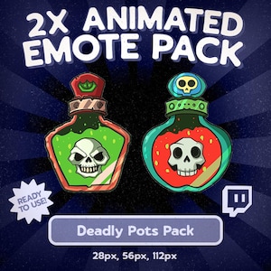 Kawaii Poison Potion Animated Emote Pack for Twitch & Discord, Skull Bottle Reaction Emotes (2x GIF) for Streamers