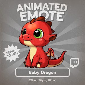 Kawaii Baby Dragon Animated Emote | Cute Twitch Emote for Streamers | Hand Drawn Fantasy Emote