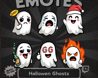 Halloween Geist Emotes Pack für Twitch und Discord, 6× Lustige Geist Emotes für Streamer und VTubers, Gruselige Chat Reaktionen