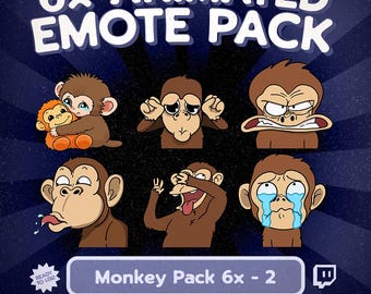 Kawaii-Affen-Emote-Paket für Twitch und Discord, lustiges Affenreaktions-Bundle, 6 niedliche GIF-Emotes für Kick-Streamer