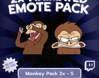 Kawaii-Affen-Emote-Paket für Twitch und Discord, lustiges Affenreaktions-Bundle, 2 niedliche GIF-Emotes für Kick-Streamer