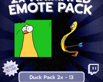 Kawaii-Enten-Emote-Paket für Twitch und Discord, GIF-Reaktionen von nervöser und erschossener Ente, süße Stream-Emotes für Kick