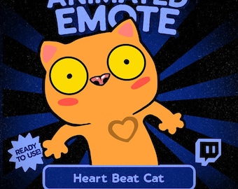 Kawaii Animated Heart Beat Cat Emote for Twitch and Discord, Cute Love Cat Animated Emote for Streamers and VTubers
