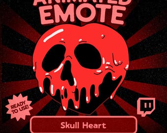 Kawaii Skull Heart Animated Emote for Twitch and Discord, Creepy Cute Halloween Skull Emote for Spooky Love Stream Reactions