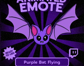 Kawaii Purple Bat Flying Animated Emote for Twitch and Discord, Cute Spooky Halloween Bat Emote for Fun and Scary Stream Vibes