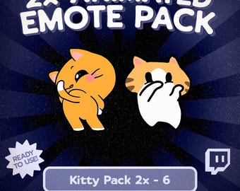 Kawaii Kitty animiertes Emote-Paket für Twitch und Discord, 2 niedliche Katzenreaktions-Emotes, lustige Katzen-Streamer-Assets für den Vtuber-Chat